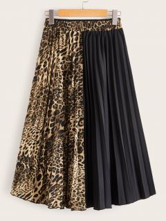Двухцветная плиссированная юбка с леопардовым принтом