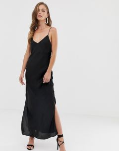 Черное атласное платье-комбинация макси ASOS DESIGN-Черный