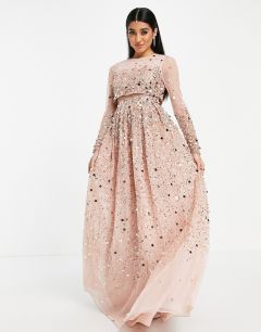 Нежно-розовое платье макси с кроп-топом и пайетками ASOS DESIGN Anarkali-Розовый цвет