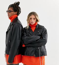 Черная байкерская oversize-куртка из искусственной кожи COLLUSION Unisex-Черный