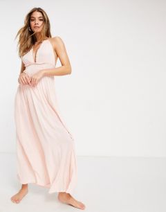Розовое ярусное пляжное платье макси из жатой ткани с завязкой на шее в полоску с эффектом металлик ASOS DESIGN-Розовый
