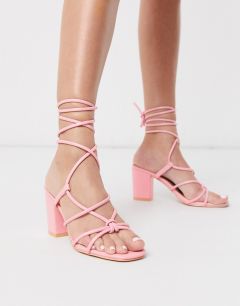 Розовые босоножки на блочном каблуке с завязкой на щиколотке Glamorous-Розовый