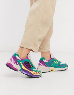 Фиолетовые кроссовки с зелеными вставками Adidas Originals Torsion TRDC-Черный