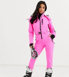 Приталенный горнолыжный костюм с искусственным мехом на капюшоне и поясом ASOS 4505 Petite ski-Розовый