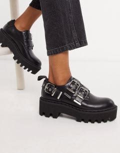 Черные ботинки на массивной подошве с пряжками Lamoda-Черный