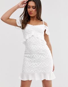 Белое ажурное платье с оборками Love Triangle-Белый