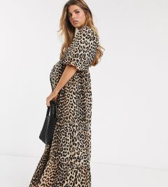 Ярусное платье макси с леопардовым принтом и сборками ASOS DESIGN Maternity-Мульти