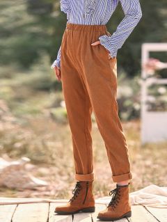 Вельветовые брюки с карманом и эластичной талией