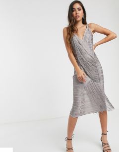 Платье миди с отделкой бахромой ASOS DESIGN-Серый