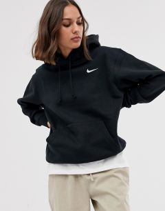 Oversize-худи черного цвета с маленьким логотипом-галочкой Nike-Черный