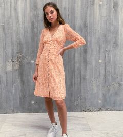 Оранжевое чайное платье миди с пуговицами Vero Moda Petite-Мульти