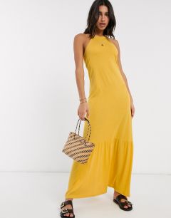Платье макси с квадратным вырезом и баской ASOS DESIGN-Желтый