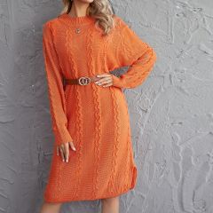 Неоновое оранжевое платье-свитер без пояса