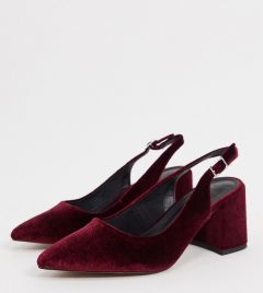 Бордовые бархатные туфли на каблуке с ремешком через пятку для широкой стопы ASOS DESIGN-Красный