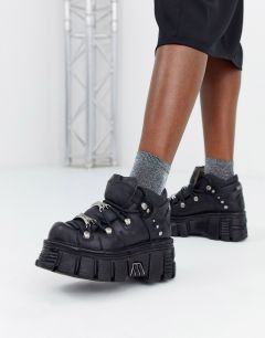 Черные кожаные кроссовки на массивной подошве и со шнуровкой New Rock-Черный