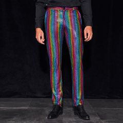 Мужские радужные полосатые блестящие брюки