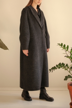 Пальто ЧЕРЕШНЯ темно-серое из шерсти с пышным рукавом (40-46)