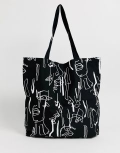 Большая хлопковая сумка-шопер с абстрактным принтом ASOS DESIGN-Черный цвет