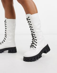 Белые высокие ботинки из искусственной кожи на шнуровке Koi Footwear-Белый