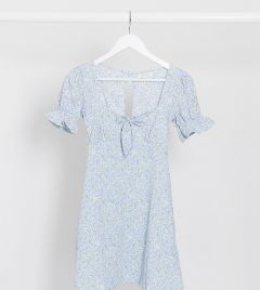 Голубое чайное платье мини с завязкой Topshop Petite-Синий