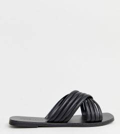 Черные сандалии для широкой стопы, на плоской подошве и с перекрещенными ремешками ASOS DESIGN Falsetto-Черный