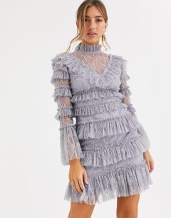 Серое ярусное платье мини из кружева By Malina-Серый