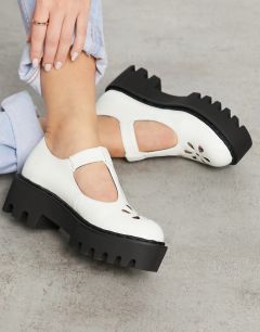 Белые лакированные туфли на толстой подошве с Т-образным ремешком Lamoda-Белый