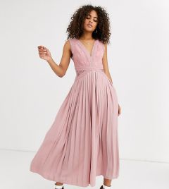 Розовое приталенное платье миди с кружевным лифом и плиссированной юбкой Little Mistress Tall-Розовый