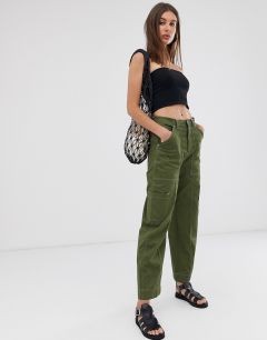 Зеленые брюки карго с контрастными швами Weekday-Зеленый