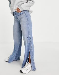 Светло-голубые выбеленные джинсы в стиле 90-х с широкими штанинами и боковыми разрезами Dr Denim Dylan-Голубой