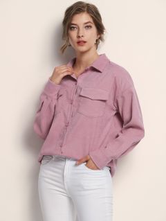 Вельветовая блуза с карманом и изогнутым краем
