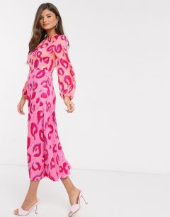 Платье мидакси со сборками и леопардовым принтом Closet London-Розовый