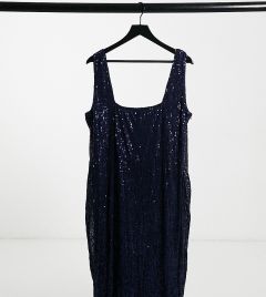 Темно-синее платье-футляр миди с пайетками и квадратным вырезом Club L London Plus-Темно-синий
