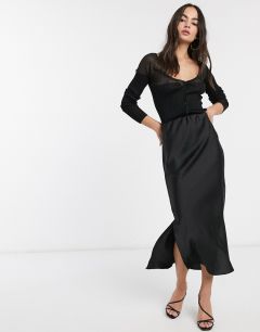 Черная атласная юбка миди с разрезами ASOS DESIGN-Черный