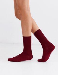 Бордовые носки в рубчик Monki-Красный