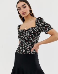 Блузка с цветочным принтом Fashion Union-Черный