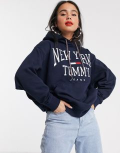 Худи бойфренда с логотипом New York Tommy Jeans-Темно-синий