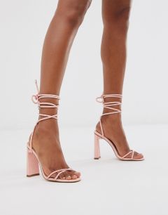 Босоножки на каблуке с завязкой на щиколотке Public Desire Flirt-Розовый