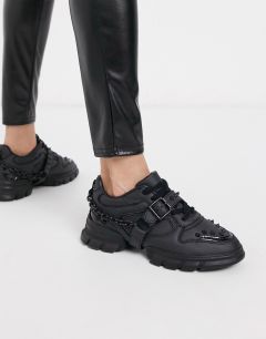 Черные кроссовки на массивной подошве с отделкой заклепками и цепочками ASOS DESIGN-Черный