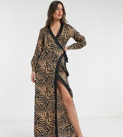 Платье макси с запахом и тигровым принтом Missguided Tall-Коричневый