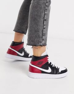 Черные кроссовки средней высоты с красными вставками Nike Air Jordan 1-Черный