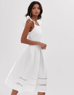 Платье миди для выпускного с кружевной вставкой и оборками ASOS DESIGN-Белый