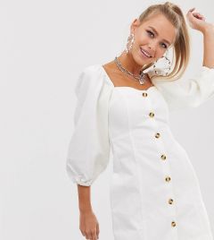 Джинсовое платье мини с пуговицами спереди и пышными рукавами Reclaimed Vintage inspired-Белый