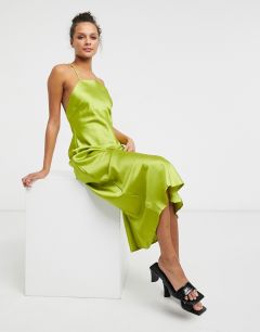 Зеленое атласное платье-комбинация Lola May-Зеленый