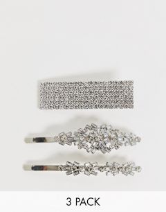 Набор из 3 серебристых заколок для волос с кристаллами swarovski Stradivarius-Серебряный