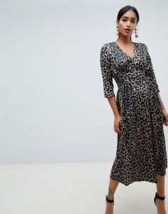 Атласное платье макси на пуговицах с леопардовым принтом ASOS DESIGN-Мульти