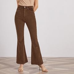 Вельветовые брюки-клеш с карманом и высокой талией