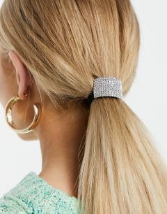 Серебристая резинка для волос со стразами DesignB London-Серебряный