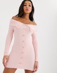 Платье мини из пушистого трикотажа с открытыми плечами ASOS DESIGN-Розовый