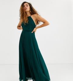 Платье макси со сборками на лифе ASOS DESIGN Petite Bridesmaid-Зеленый